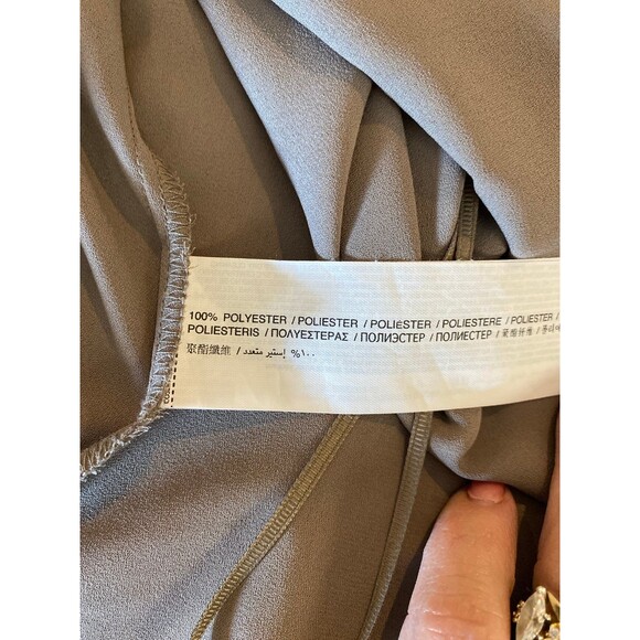 MNG Blouse Sz Large Faux Wrap Sleeveless Taupe Color Flowy Dressy Work Wear Top - Picture 8 of 11